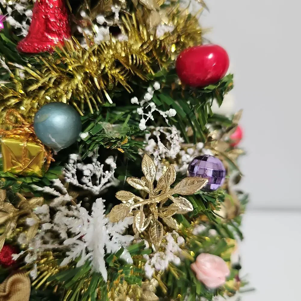 Decorated Tabletop Artificial Christmas Tree Santa Topper Retro Holiday Decor